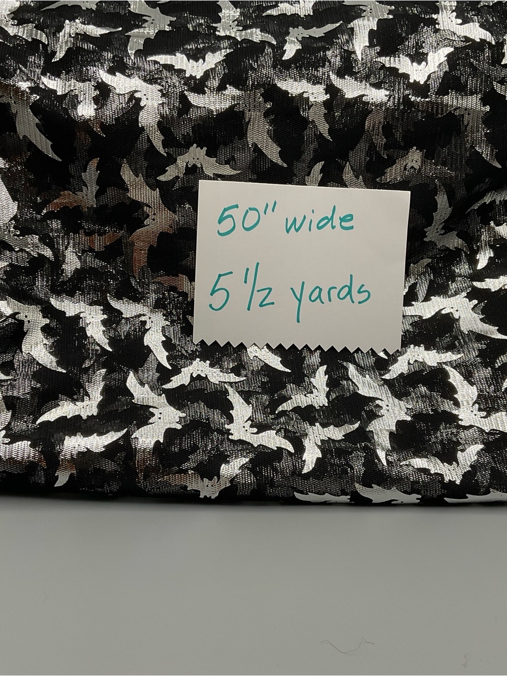 Bat Pattern Sheer Mesh Fabric Black w/ Silver Bats Halloween 50" Wide 5 1/2y